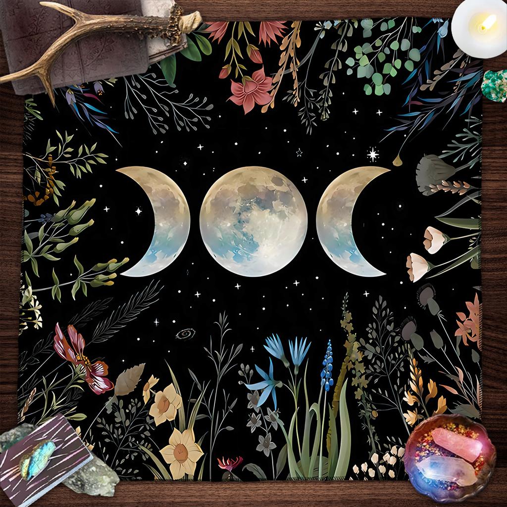 Lebensbaum Tarotkarte Tischdecke Mondphase Pflanzen Tischdecke für Tarot Hexe Wicca Altar Tuch Divination Tuch Kartenunterlage