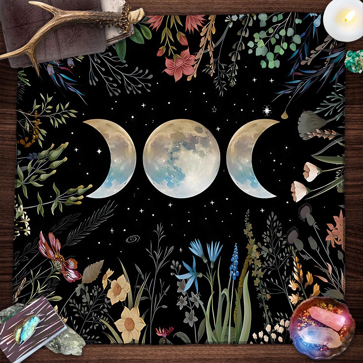 Скатерть для карт Таро Древо Жизни Фазы Луны Растения Скатерть для Таро Ведьма Викка Алтарная ткань Ткань для гадания Коврик для карт 50x50cm 19x19inch
