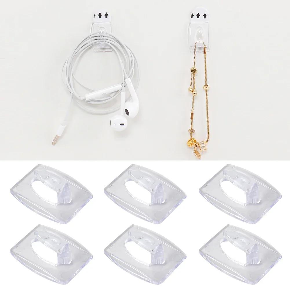 20Pcs Mini Wall Adhesive Hooks Multi-Purpose Transparent Removable Hooks Necklace Key Towel Sundries Hanger Wall Cable Clamp