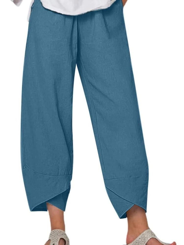 Women's Retro Printed Loose Wide Leg Pants  Summer Loose Casual Cotton Pants Solid Color Oversized Women's SimpleCasual Cropped Pants