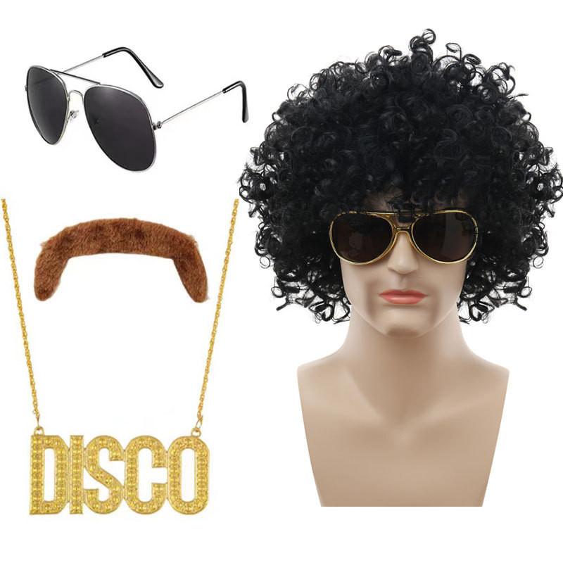 Stylish Punk Wig Set With Colorful Disco Glasses And Unique Necklace For Themed Parties