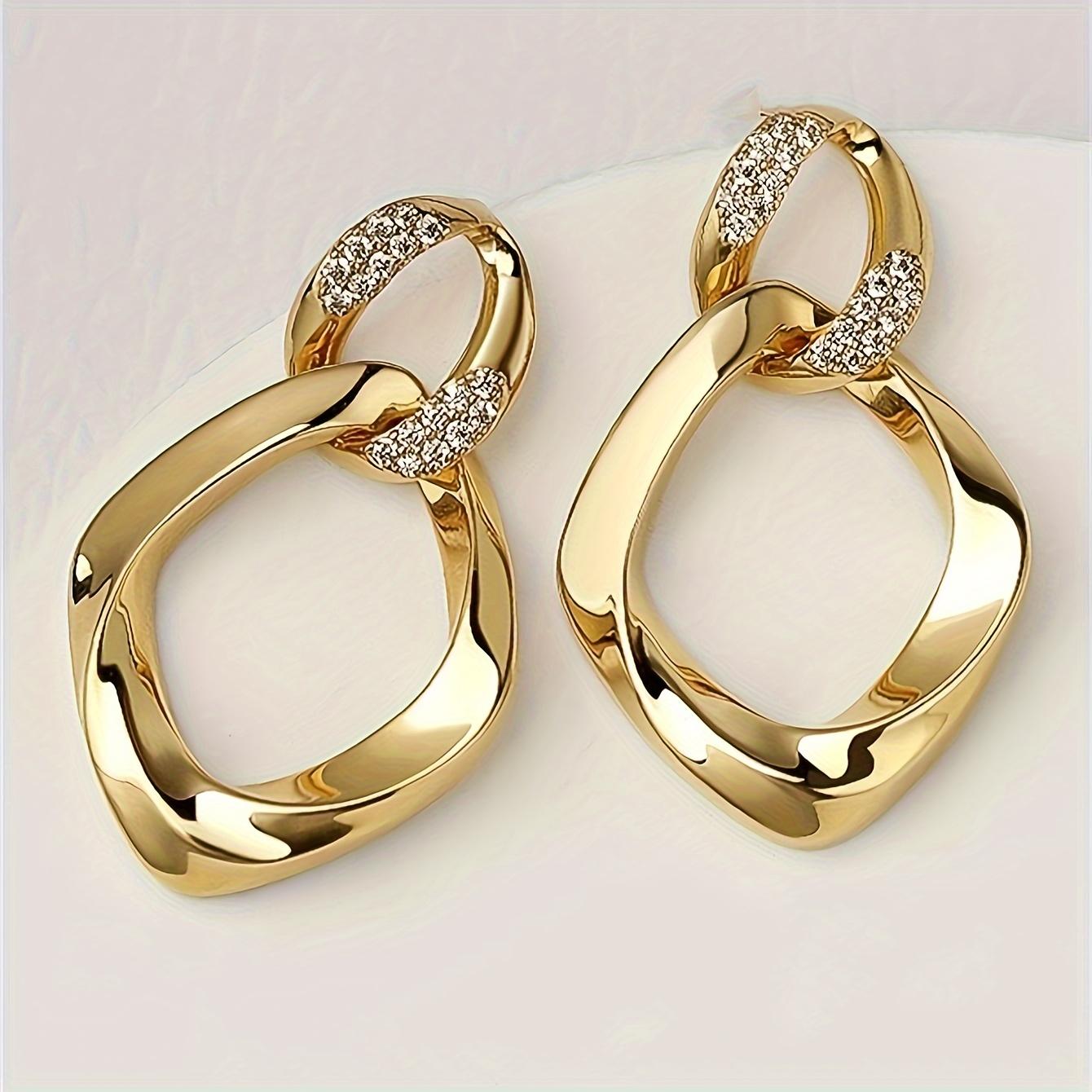 

Geometric Dangle Earrings - Chic Vintage Bohemian Style with Glass Inlay for Women, Perfect for Casual Attire & Gifting золотисто-желтый