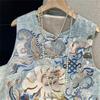 Chinese Style Double-layer Warm Vest with Round Neck Heavy-duty Embroidery Buckle and Camisole Versatile and Versatile