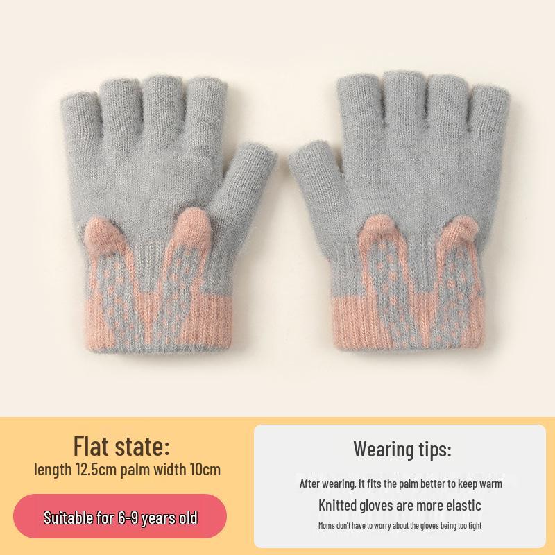 Kids' Cute Flip-Top Fingerless Fox Gloves - Warm Cartoon Design for Autumn and Winter