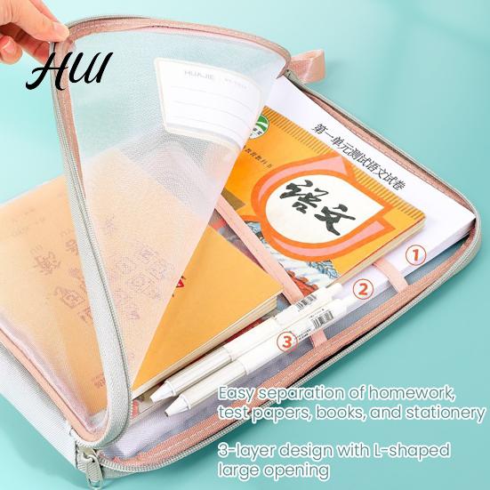 Transparent Stationery Bag Mesh Zipper Pouch File A4 Letter Size 3-Layer Quality Storage Case with Handle Document Organizer for School Travel Office