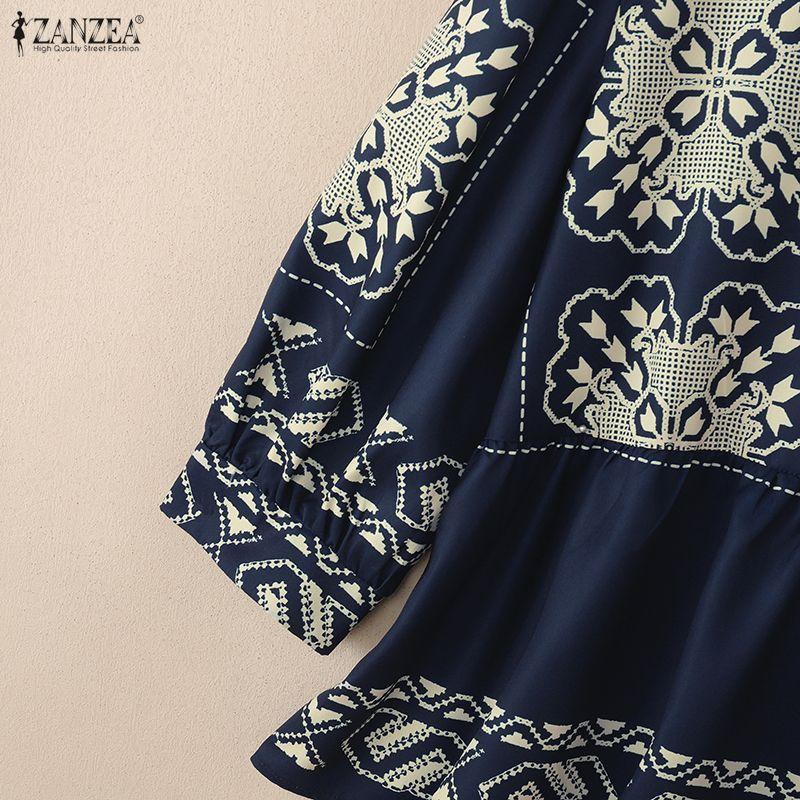 ZANZEA Women Bohemian Print Casual V-Neck 3/4 Sleeve Loose Blouse