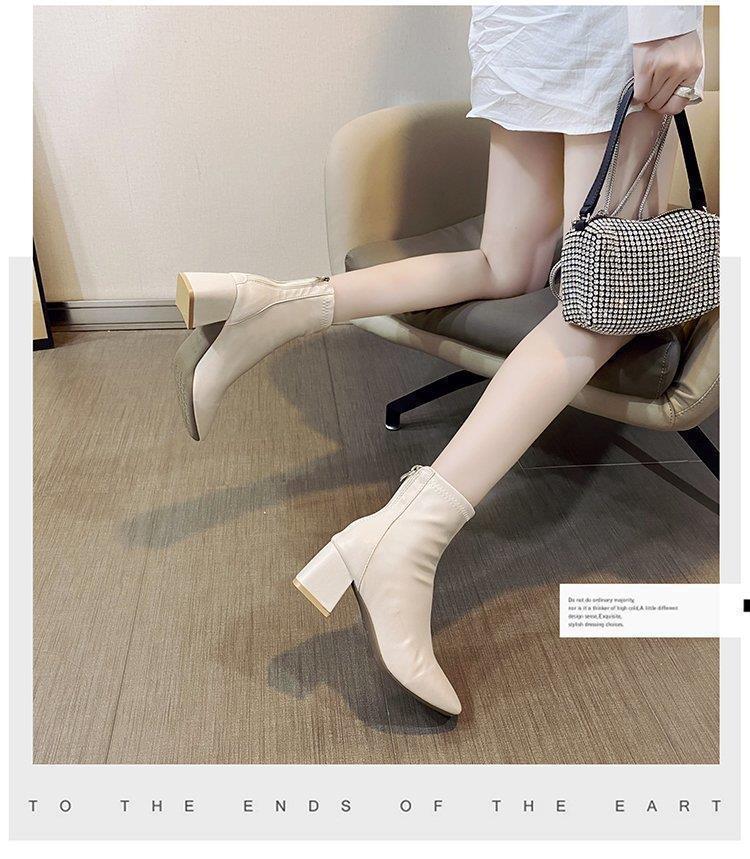 2021 Women's Square Toe Chunky Heel Martin Boots with Back Zipper - European & American Winter Style