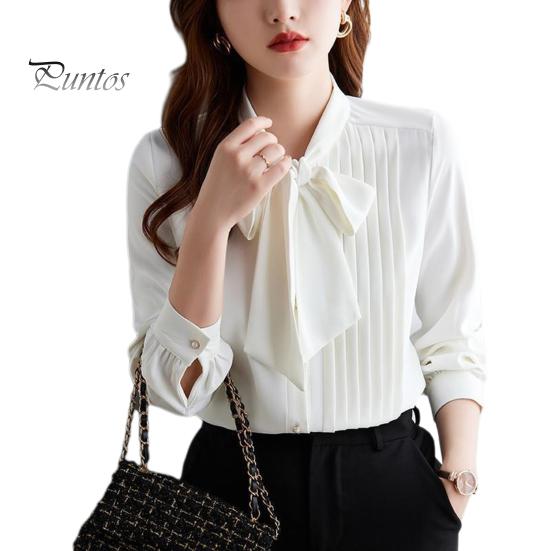 

Женская рубашка со стоячим воротником, шнуровкой, бантом, длинным рукавом, плиссированный пуловер, однотонная свободная шифоновая блузка L белый