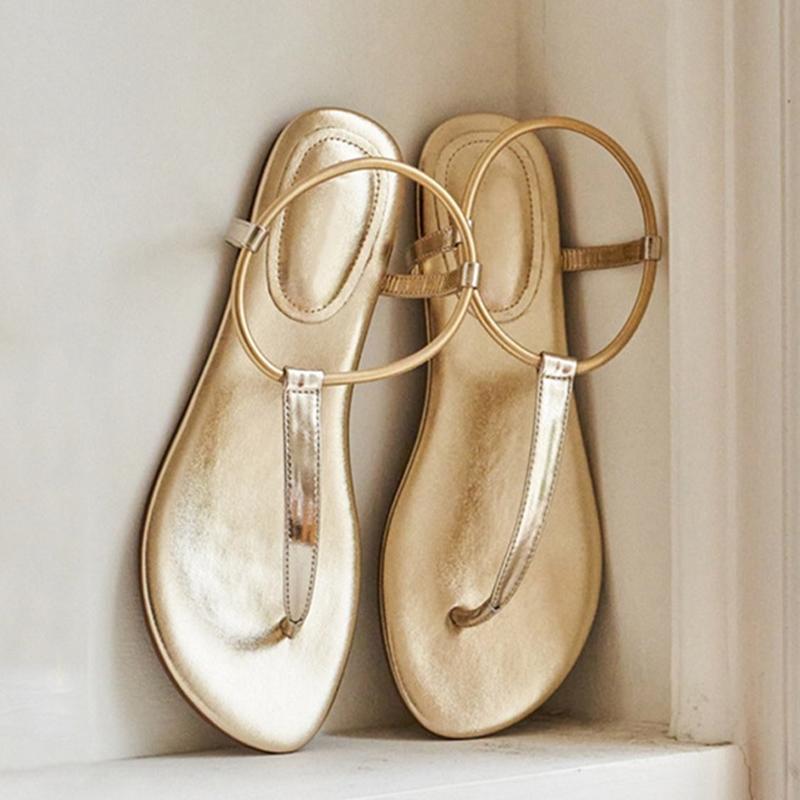 

Fashion 2025 Summer Clip Toe Thong Flipflops Ladies Gold Gladiator Sandals Flats Narrow Band Roman Shoes Female Antiskid Beach Sandalias 34 золотой