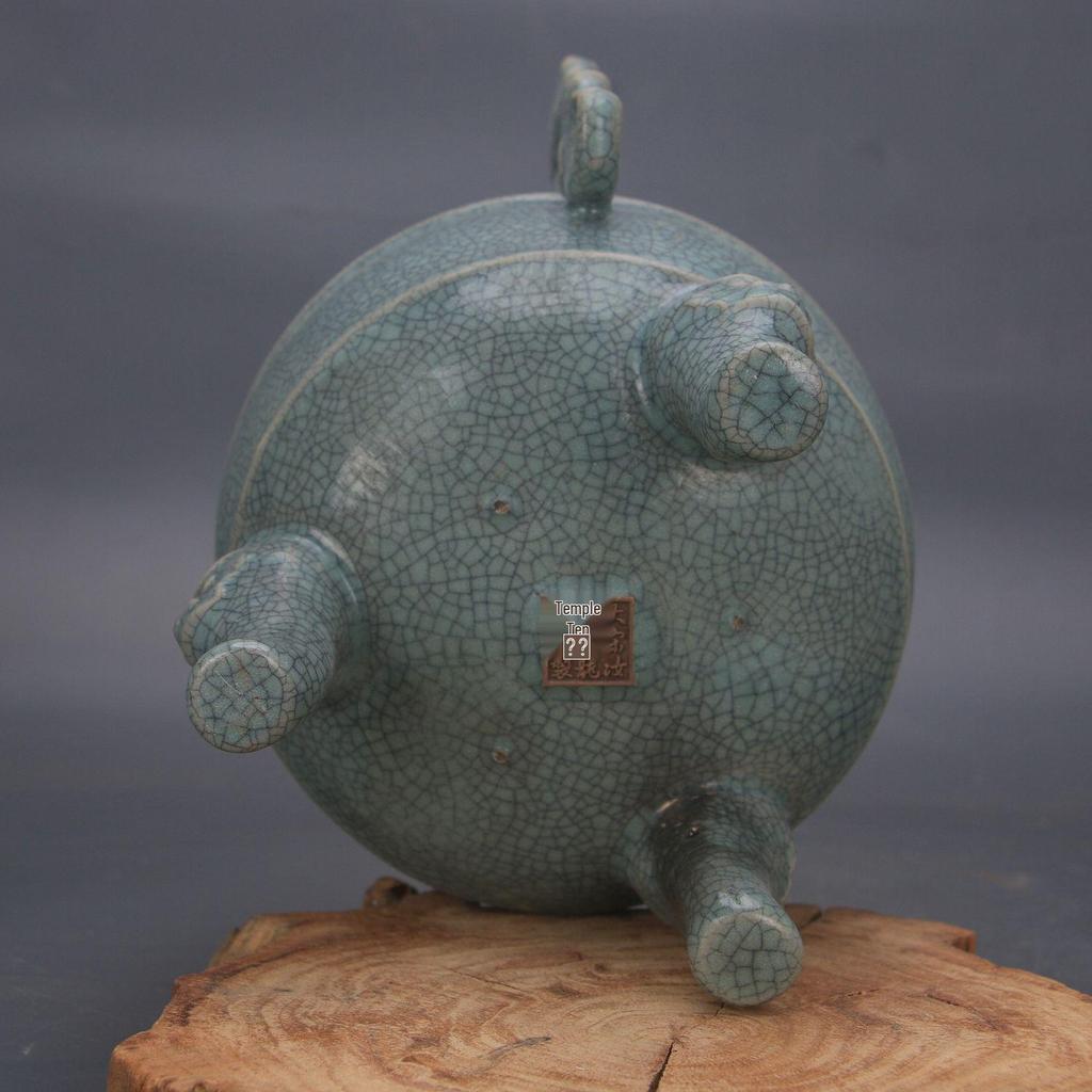 Song Dynasty Ru Kiln Qinglong Temple Ice Crackle Dragon Incense Burner Antique Porcelain Reproduction