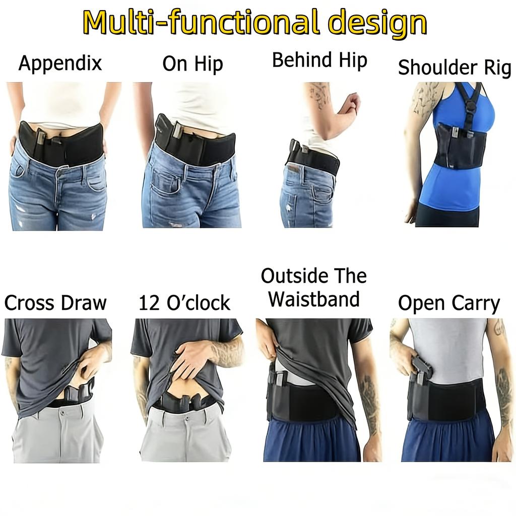 Concealed Carry Belly Band Holster, Breathable Elastic Tactical Waistband Gun Holster for Men Women with Movable Magazine Pouch