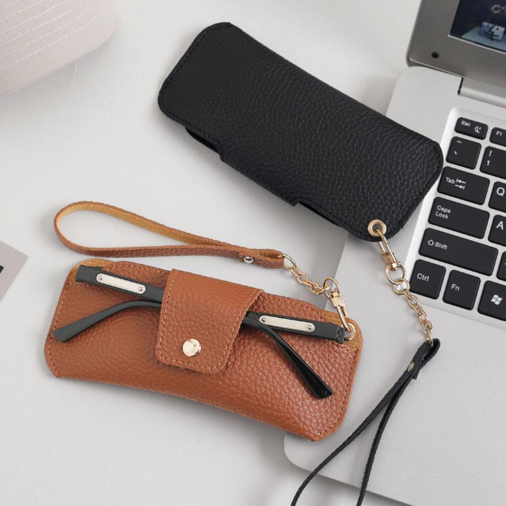 Portable Glasses Storage Bag With Lanyard Sunglasses Eyeglass Bag Pu Leather Glasses Bag  Female