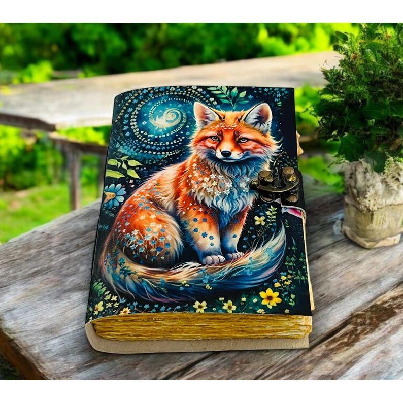 Fox Vintage Handmade Grimoire Leather Journal for Women Blank Spell Book of Shadows Celestial Christmas Gifts For Him and Her