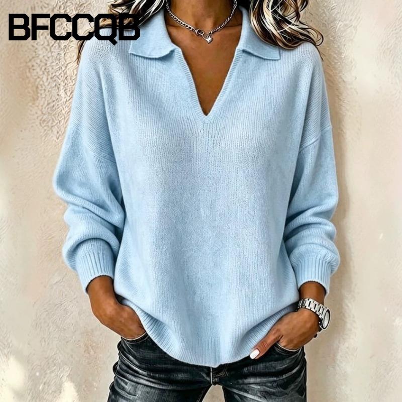BFCCQB Damen Mode Lässig Herbst Winter V-Ausschnitt Langarm Blusen & Hemden