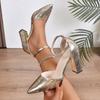 Fashion Women Sandals Plus Size Bling Thick High Heels Sandals Buckle Strap Heels Women Sexy Elegant Party Shoes Ladies Zapatos De Mujer
