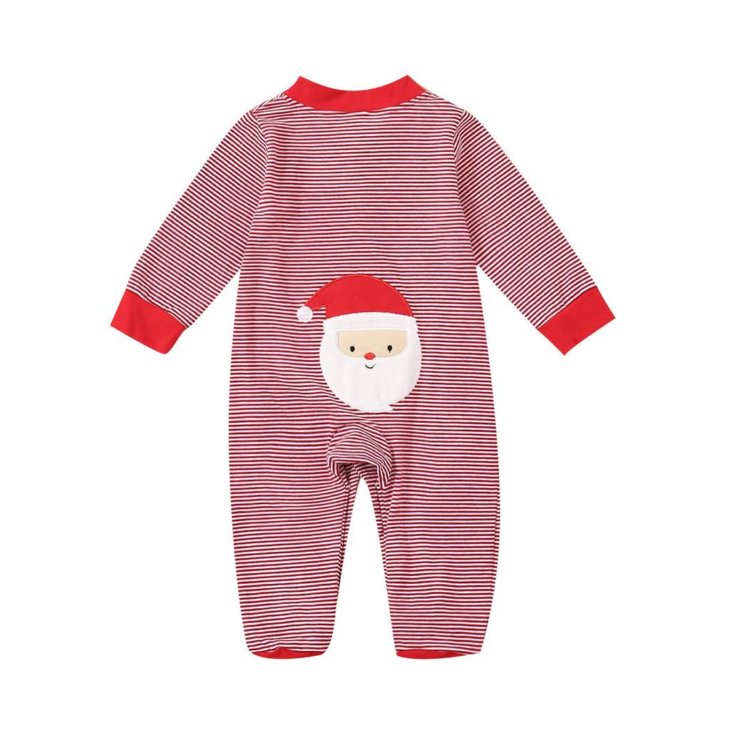 Newborn Infant Baby Boy Girl Christmas Santa Striped Print Fleece Footed Romper