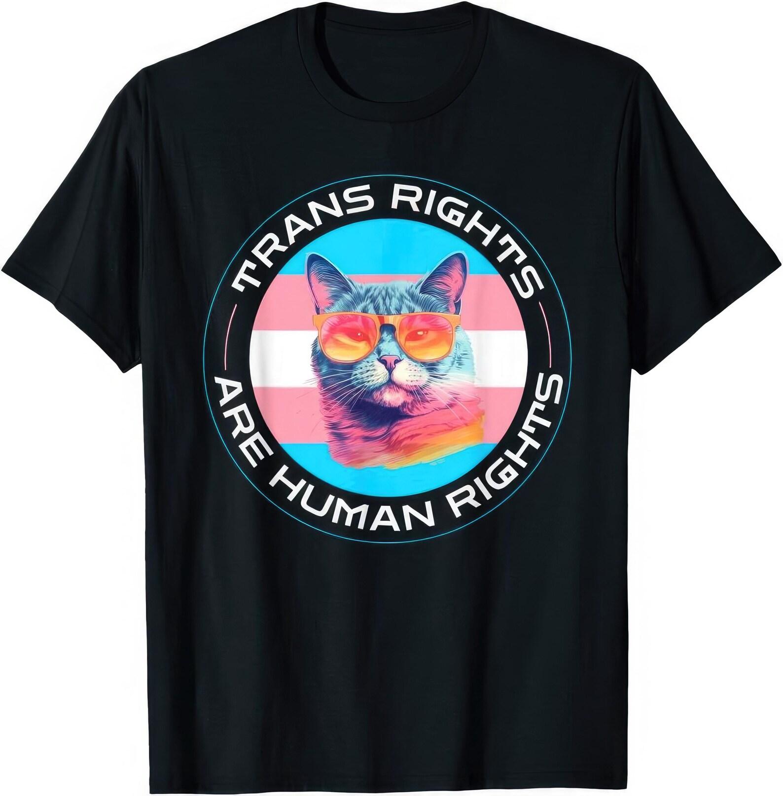 Trans Rights Are Human Rights Cat T shirt XL