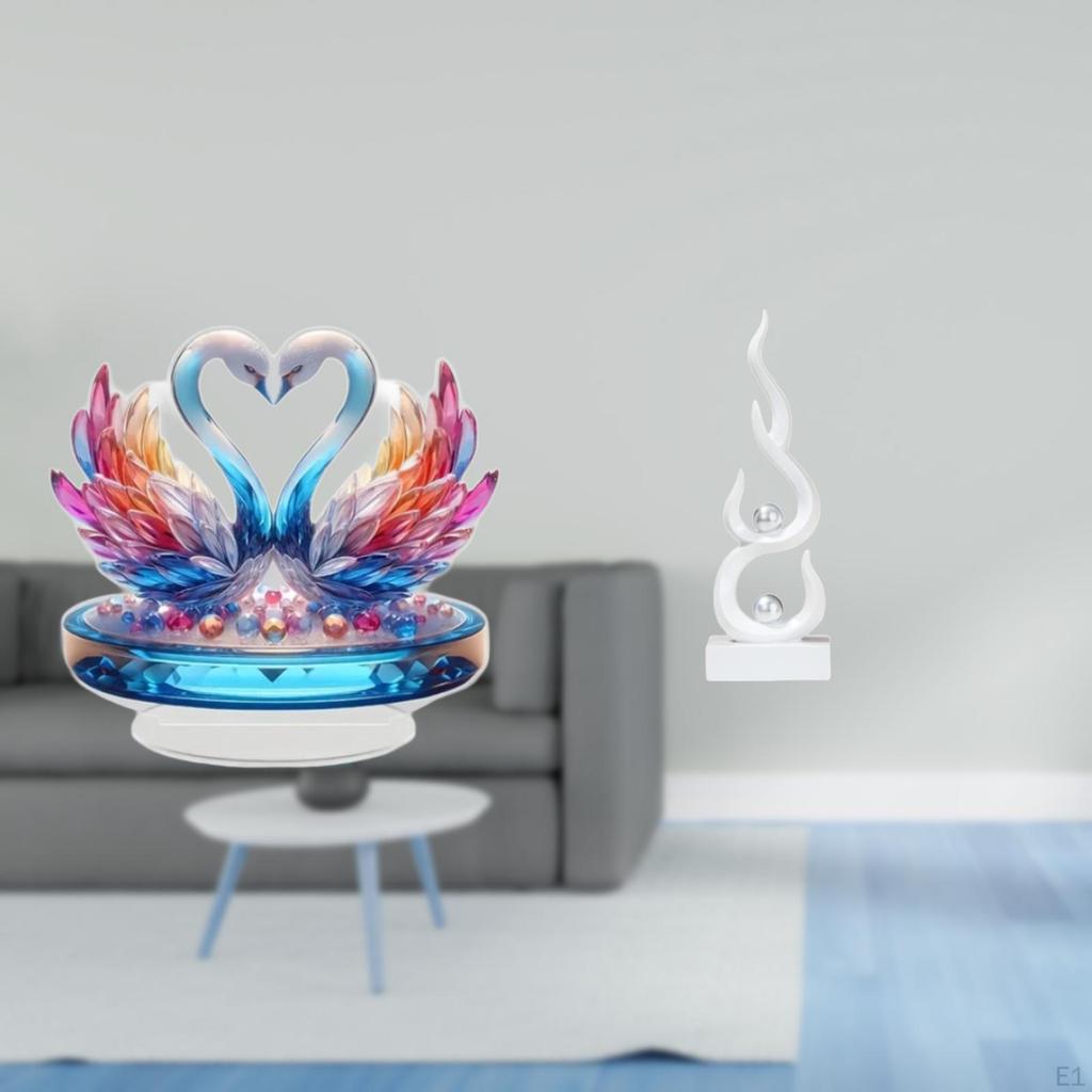Acrylic Swan Sculpture And Abstract Fire Resin Flame Figurine Modern Tabletop Centerpiece