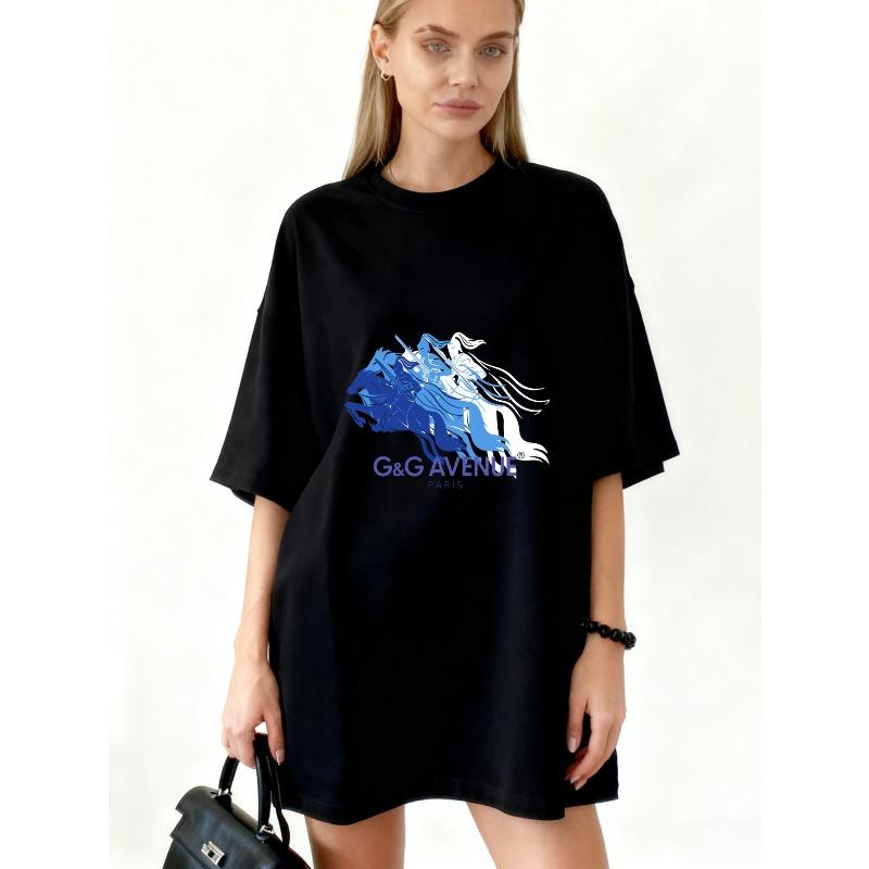 

Oversized T-Shirt Black Horse And Woman Graphic Print G And G Avenue Paris Fashion Statement Casual Wear XXXXL чорний