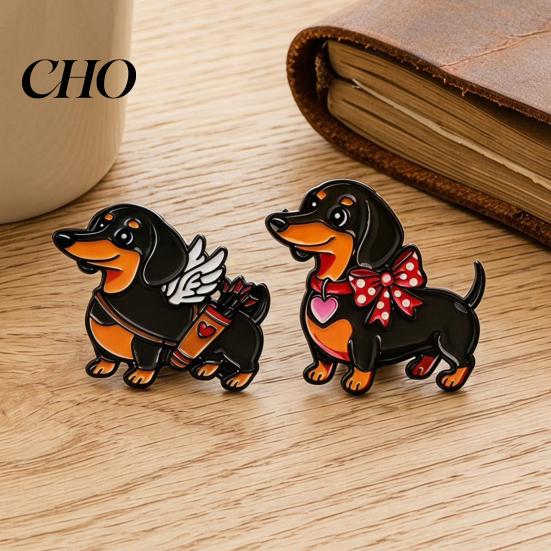 Women Brooch Decorative Enamel Dachshund Design Zinc Alloy Lapel Pin Sweater Dress Suit Badge Versatile Outfit Accessory