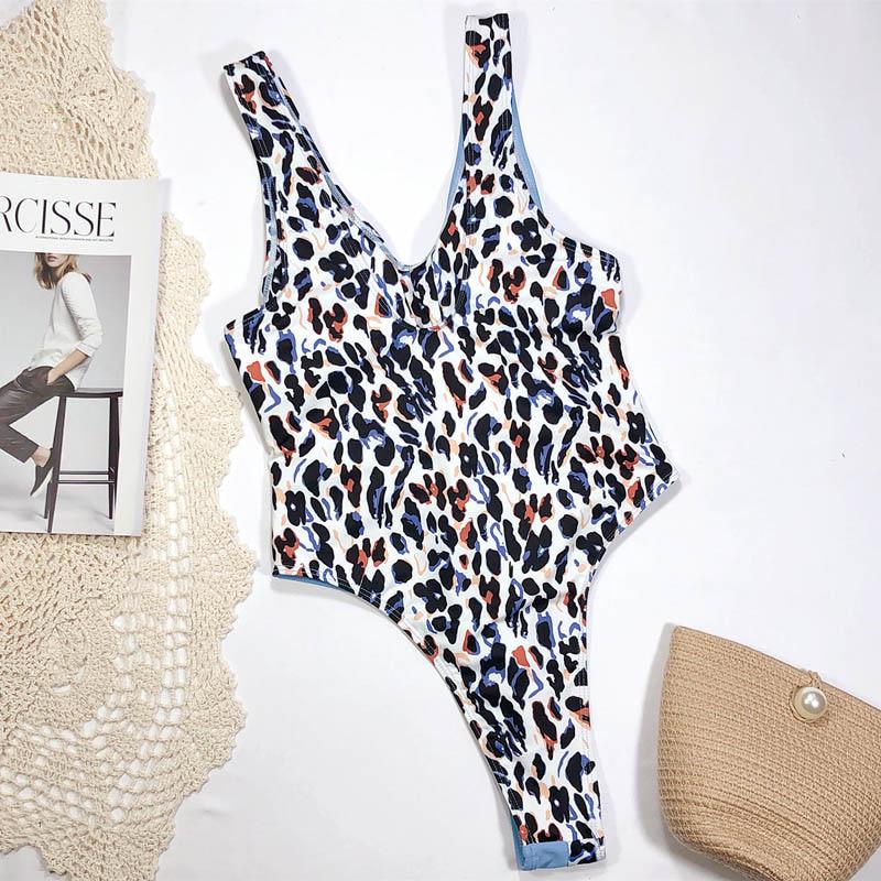 Damen Sexy Leopard Cutout Einteiler Badeanzug Badebekleidung Monokini Badehose