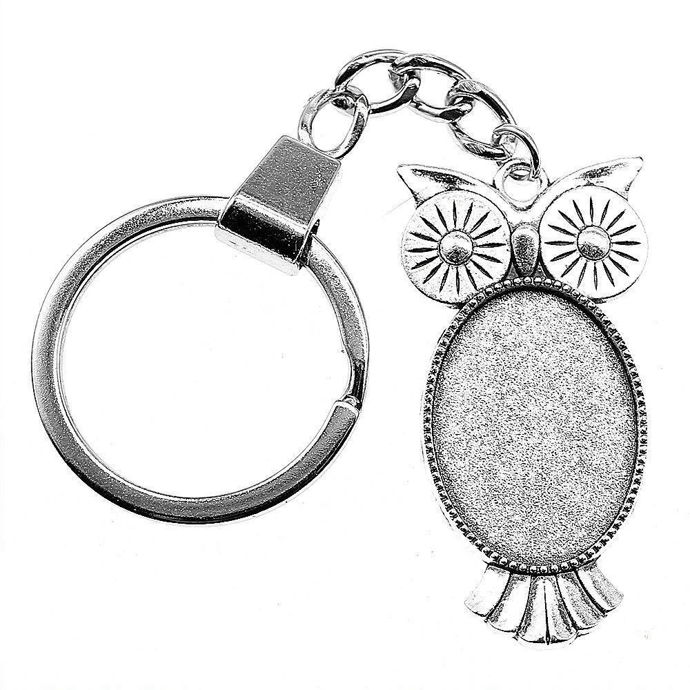 Heart Elliptical Glass Cabochon Base Setting Tray Blank Antique Bronze Metal Keychain for Family Gift