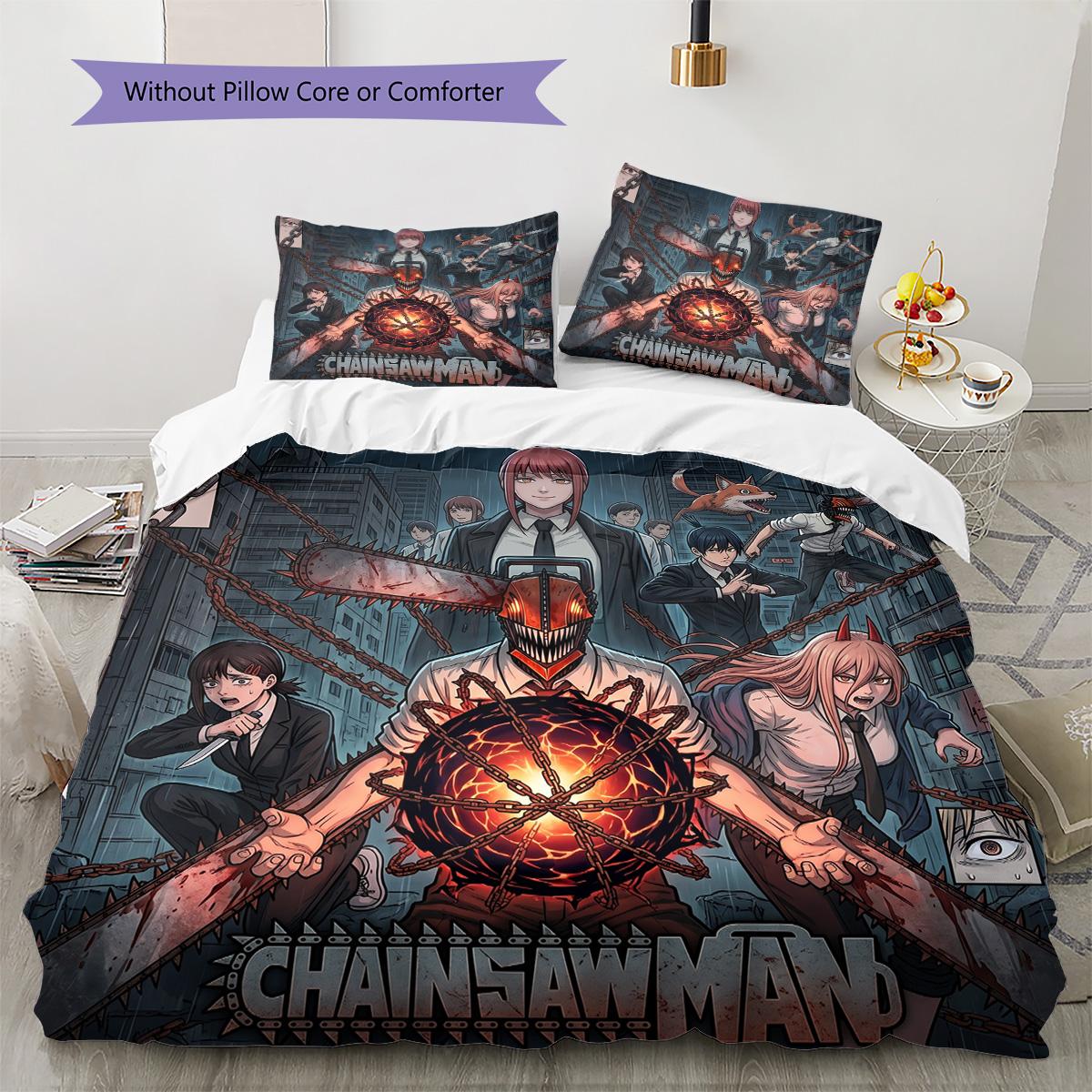 Chainsaw Man Pattern Bedding Quilt Set Quilt Cover Pillowcase Home Decoration Birthday Gift (1 * duvet cover + 2 * pillowcase, without core) 135x200cm