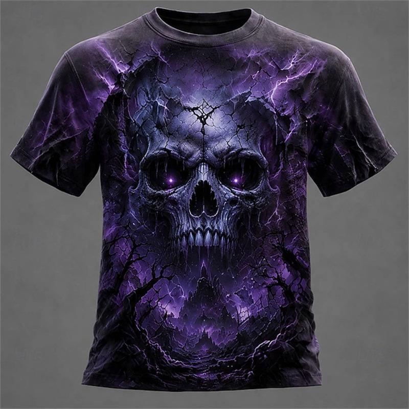 New Men's Crew-Neck T-Shirt Pumpkin Skeleton and Scarecrow Print Halloween Horror Casual Top Unisex Holiday Party Outfit