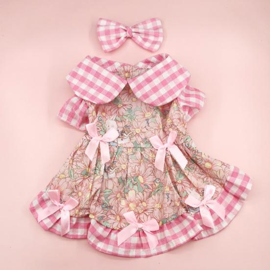 Summer Hawaii Dog Dress Floral Pattern Pet Skirt with Bow Decorations Breathable Comfortable Pet Dress