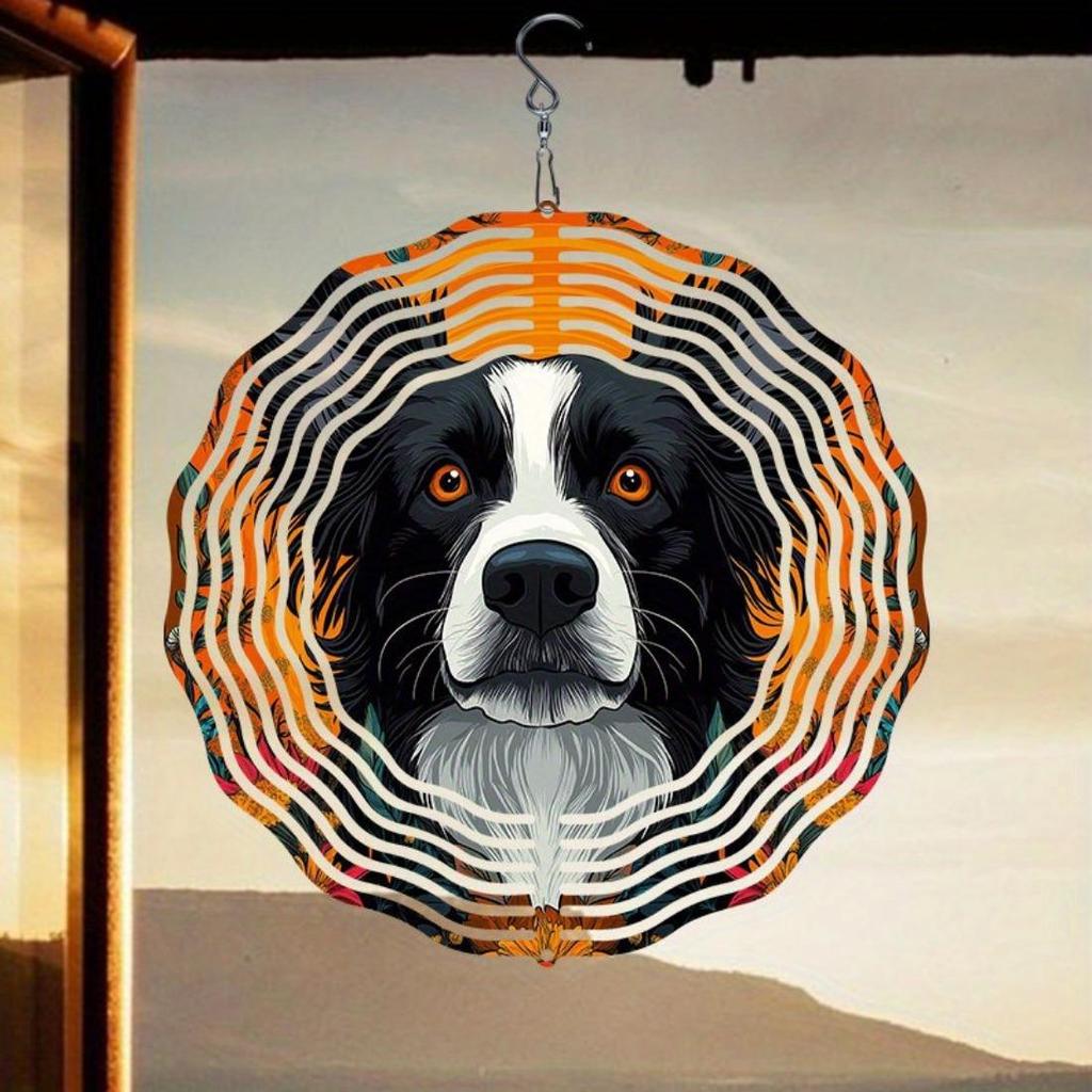 Open-1pc Garden Edge Shepherd Pattern 2D Mandala Wind Chime - Rotating Art Decor, Suitable for Gardens, Courtyards and Home Decoration