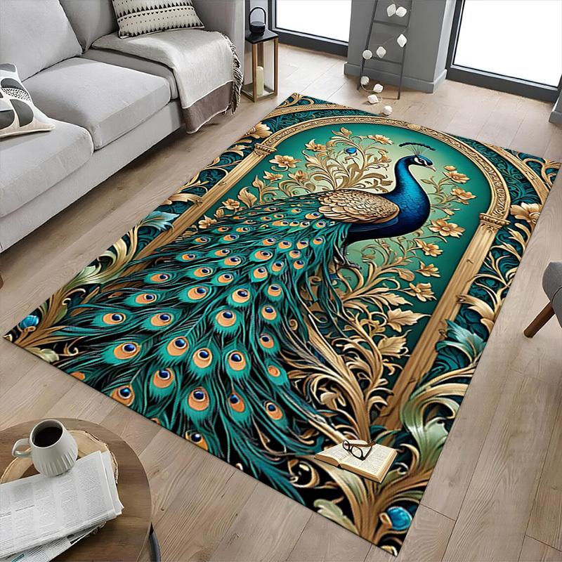 1PC peacock, floral Extra Large Non Slip Floor carpet, Office, family, Studio Large Area Rug Indoor Rugs, Bold Statement Piece