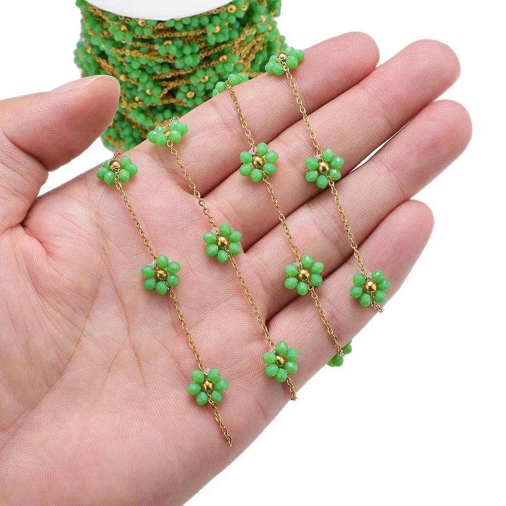 1 Meter Stainless Steel Daisy Flower Dainty Satellite Beaded Chains for DIY Jewelry Making Necklace Bracelet Anklets Supplies