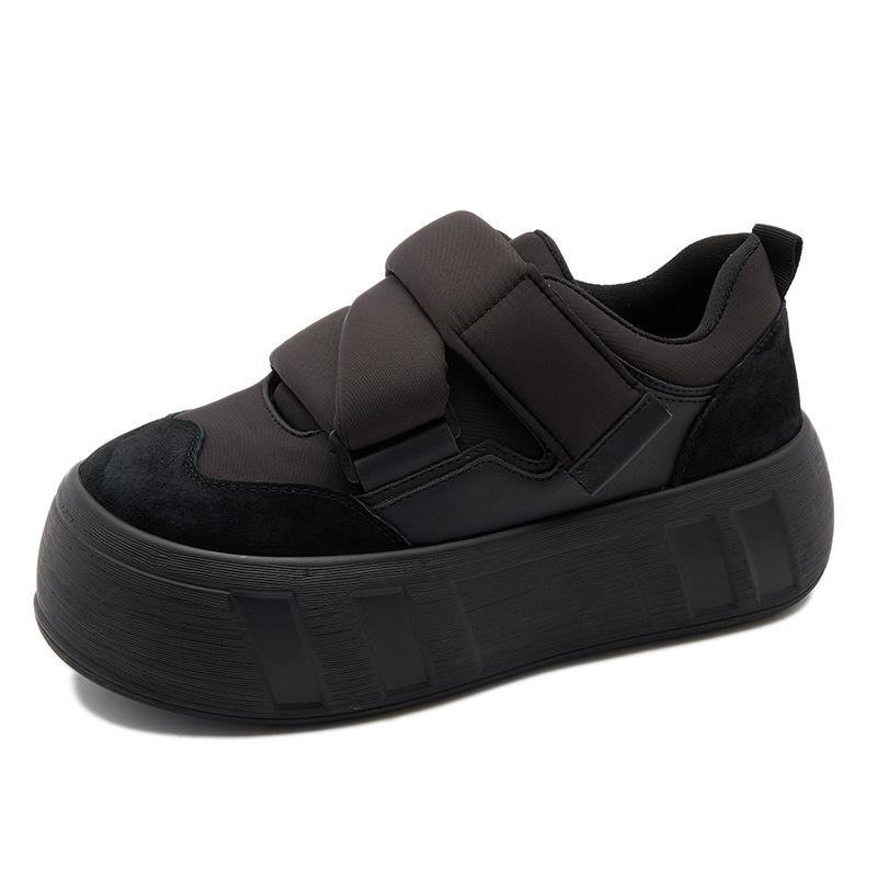 

Bread shoes women s leather thick soles 2025 autumn and winter new Velcro versatile casual shoes thick soles increase height white shoes women 40