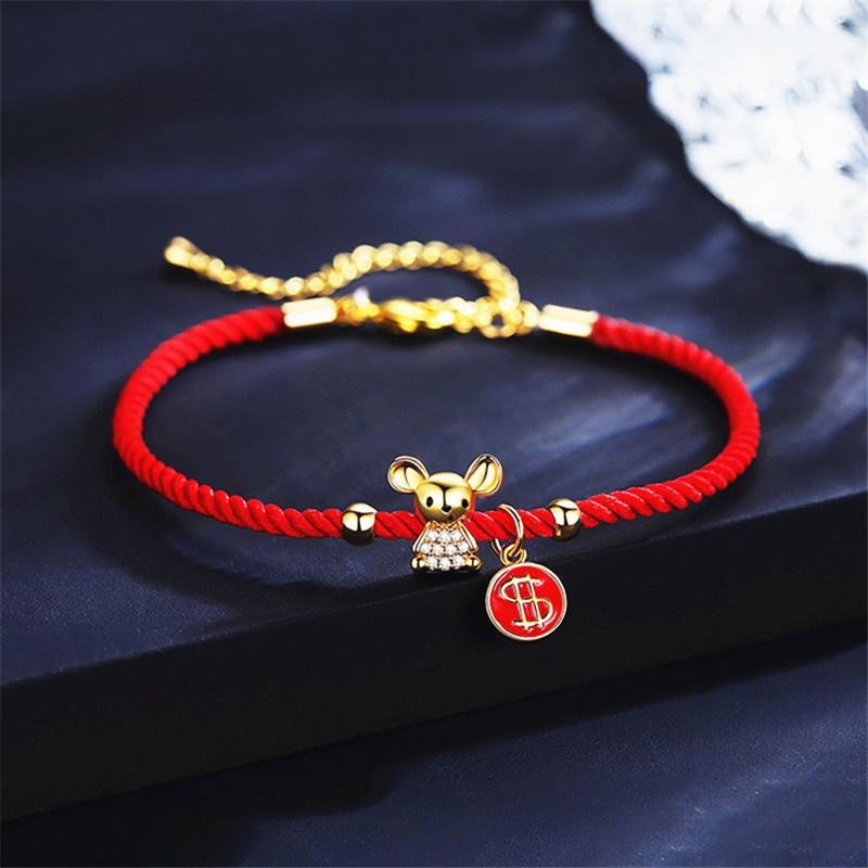 Rood Touw Armband Zodiac Ratten Armbanden Voor Vrouwen Verjaardag Gelukswens Sieraden Armband Meisje Nieuwjaar Kerstversiering Kerstcadeau