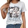 Summer Cute Cat Pattern Printed T-shirts for Commuting Elegant Short Sleeve Round Neck Women's T-shirts