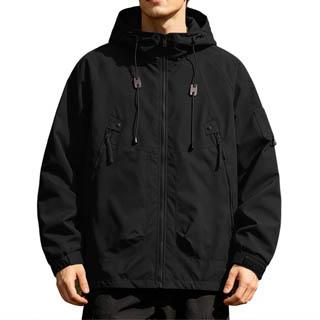 Men's Outdoor Waterproof Jacket Windproof Lightweight Hiking Raincoat with Adjustable Hood and Multiple Pockets for Sports and Travel