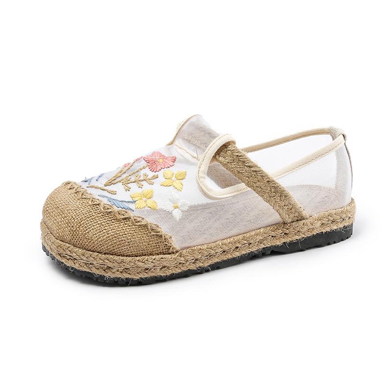 2025 Summer Mesh Women's Shoes: Versatile Ethnic Style with Small Flower Embroidery