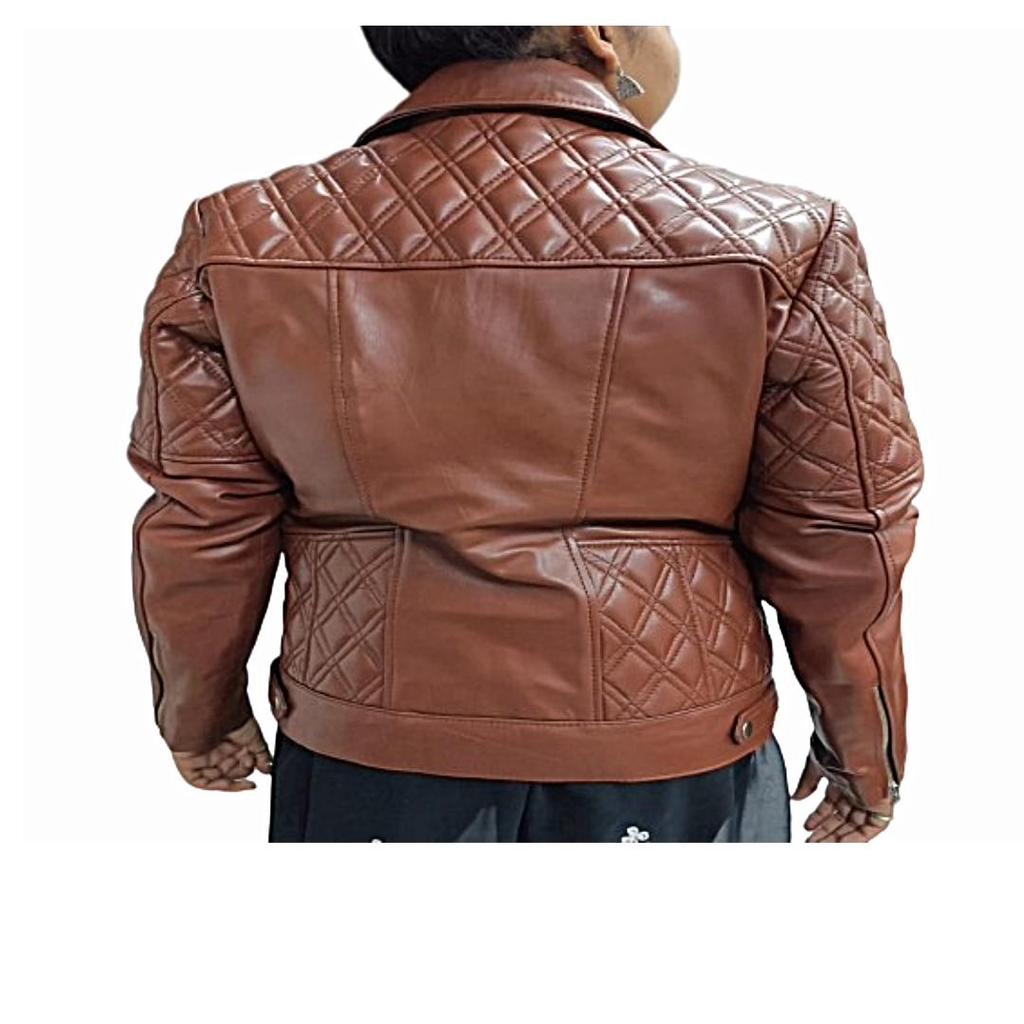 Women's Brown 100% Genuine Soft Leather Quilted Biker Jacket, Women's Brown  Lambskin Leather Slim Fit Moto Jacket, Ladies Jacket, Wife Giftv