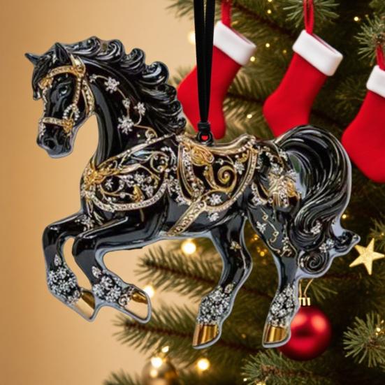 Yousheng Horse Ornament Sparkly Rhinestone Horse Christmas Tree Ornament 2D Acrylic Pendant Holiday Keepsake Gifts for Women Girls Horse Lovers
