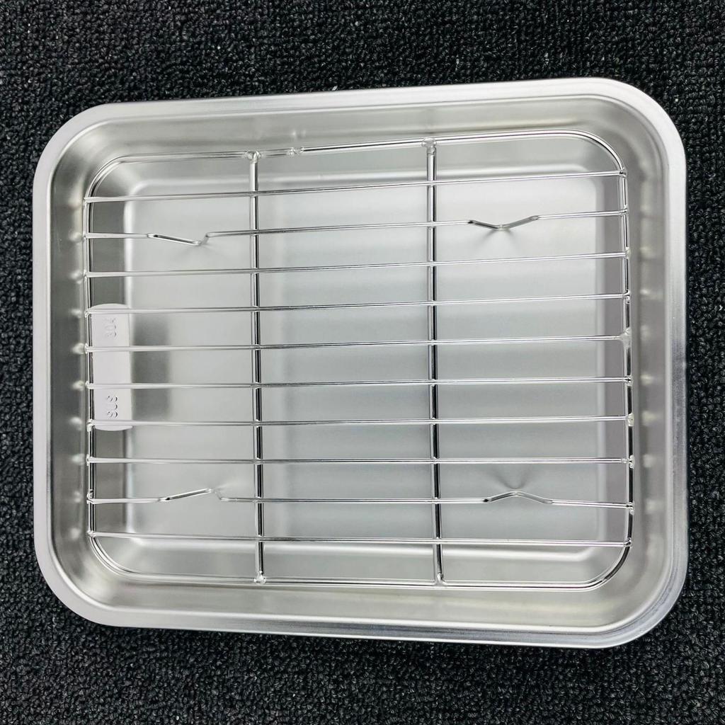 304 Stainless Steel Rectangular Grill and Baking Pan Set with Oil Draining Rack