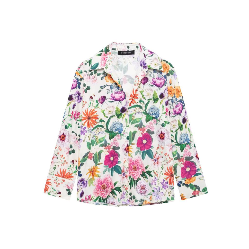 ZR1116 Sommer-Neuheit für Damen im europäischen und amerikanischen Stil, Hemd-Top aus Popeline mit Revers und Blumenprint, langärmlig