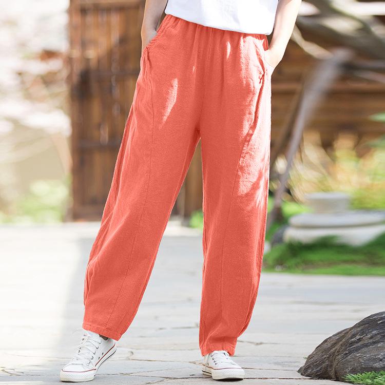 2025 Spring & Summer Loose Fit Ramie-Cotton Women's Yoga Pants - Sand-Washed Casual Bloomers