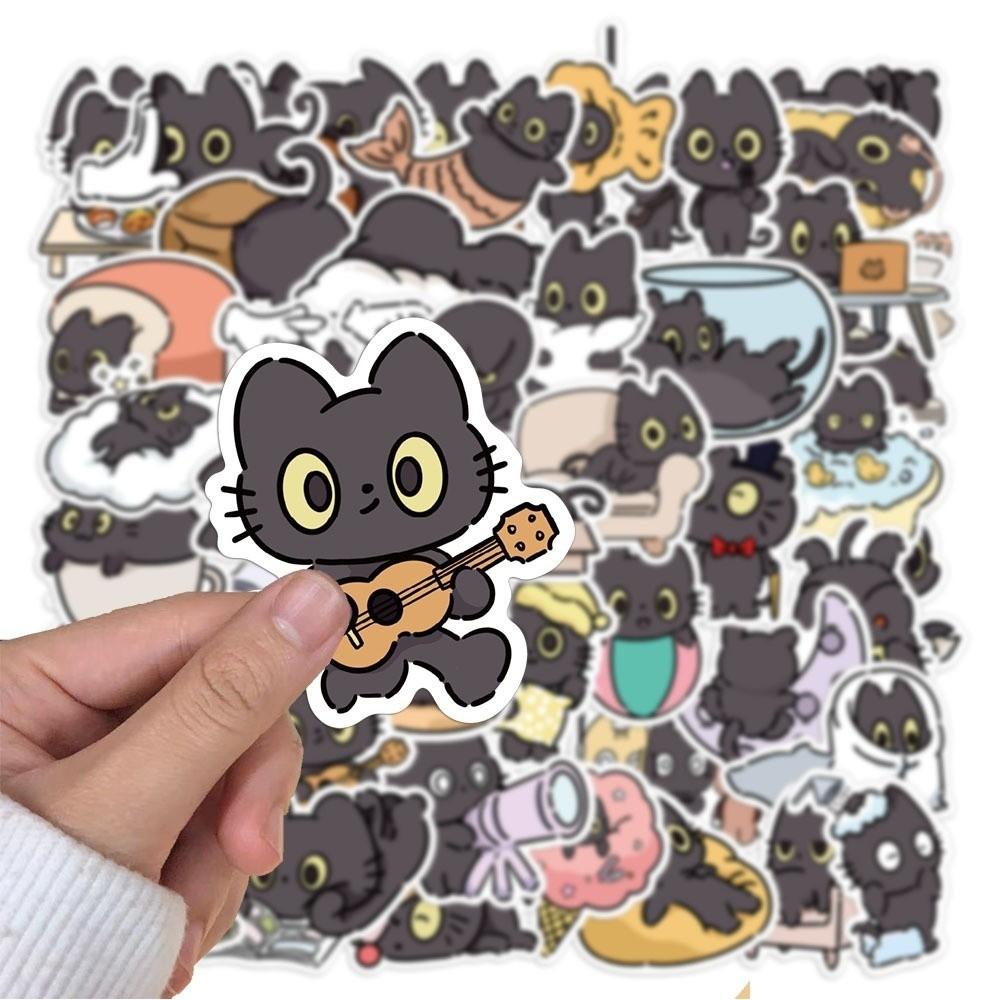 50 Sztuk Wodoodporne Kawaii Naklejki z Czarnym Kotem Samoprzylepne Kreskówkowe Urocze Naklejki z Kotkiem DIY Dekoracja Kreatywne Śmieszne Naklejki Meme