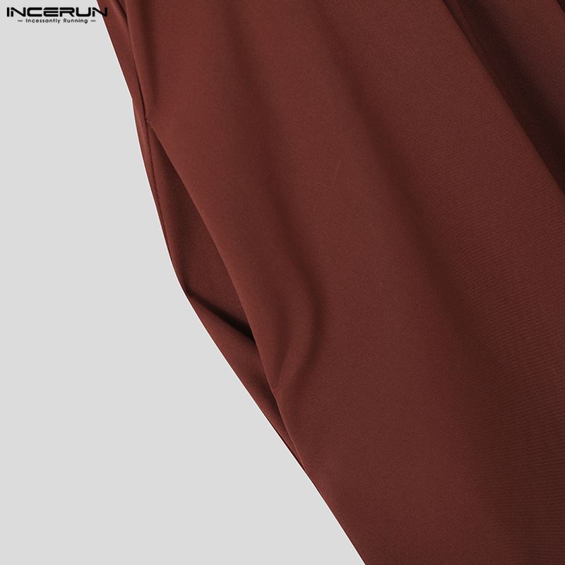 INCERUN Men Stand Neck Long Sleeve Button Up Casual Pleated Long Shirts Tops