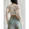 Women S Crochet Hollow Out Long Sleeve Short Knit Sweater