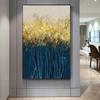 Blue Trees with Golden Leaves Poster Print Canvas Painting Modern Abstract Luxury Picture for Living Room Home Decor Cuadros