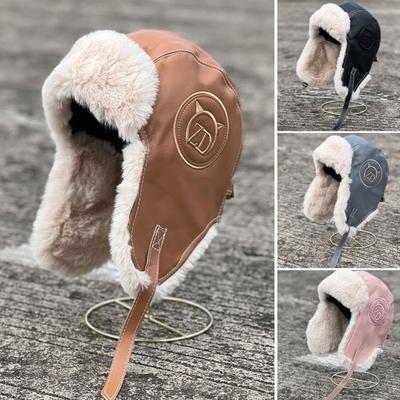 Sombrero Bomber de Invierno para Mujer Forro de Felpa Color Sólido Protección para las Orejas Esponjoso a Prueba de Viento Bordado de Letras Sombrero con Orejeras para Exteriores
