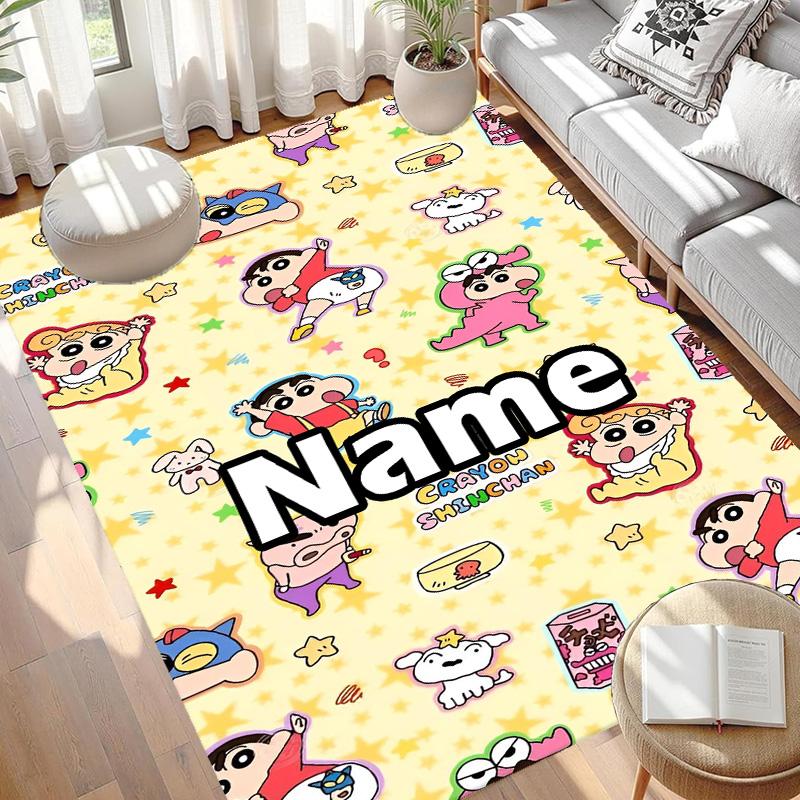 Custom Name Personalized Crayon Shin Print Carpet, Versatile Home Decor Rug, for Playroom, Apartment, Balcony, Entryway, Hallway Gift