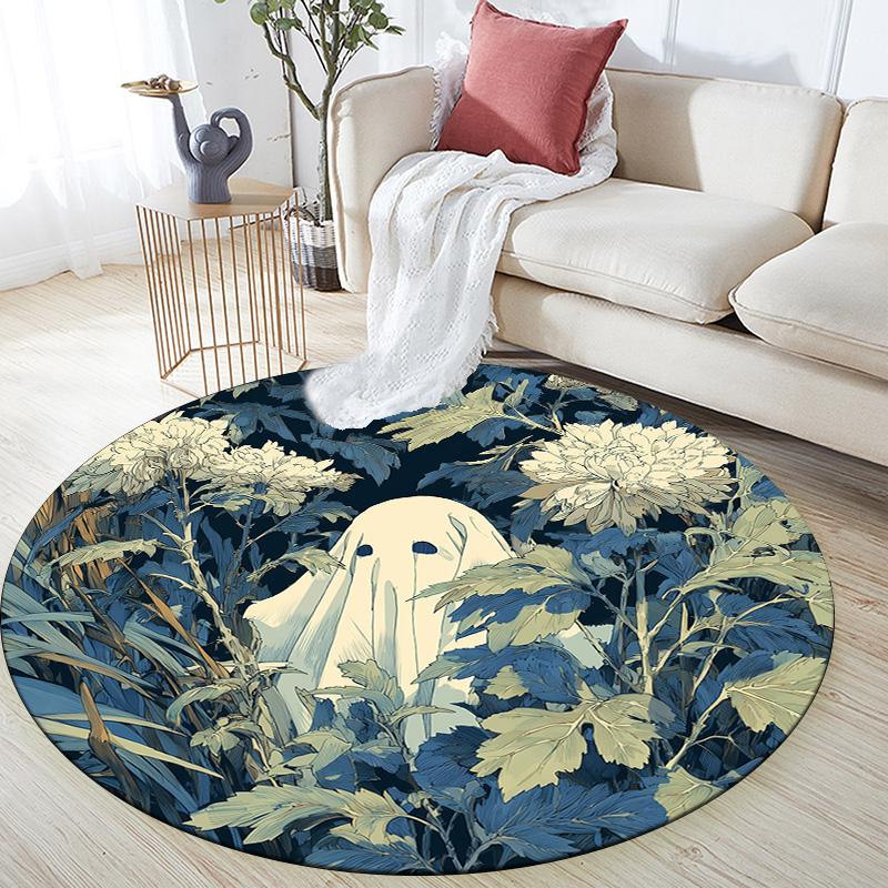 Flower Ghost,Round Area Rug,Carpet Rug for Living Room Bedroom Sofa Playroom Decor,Non-slip Floor Mat