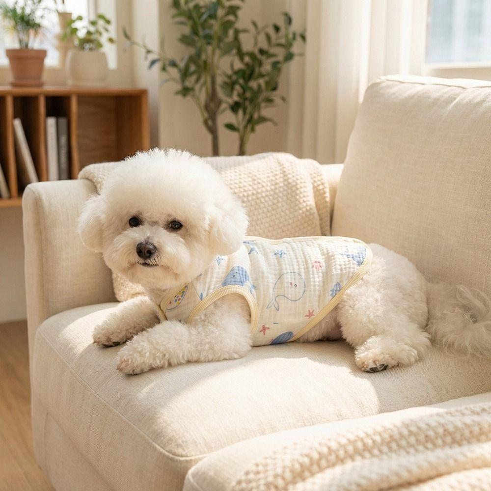 Cute Puppy Short Shirt Cartoon Print Pet T-shirt Casual Pet Sleeveless Pullover  Outdoor Activities